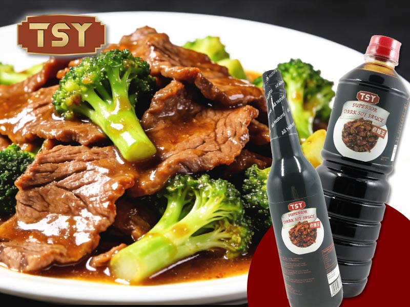 Smażona wołowina z ciemnym sosem sojowym i brokułami