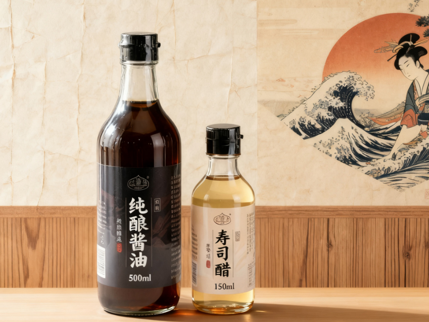 Wysokiej klasy japoński sos sojowy w stylu japońskim i octu sushi